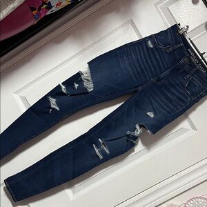 American Eagle Outfitters Women's Ripped Dark Blue Skinny Jeans